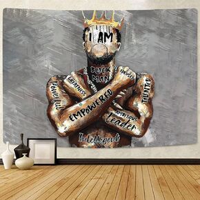 Black King Tapestry African American Tapestry King Afro Man Tapestry Hippie Art Wall Hanging African American Man Crown Wall Tapestry College Dorm Decor for Living Room Bedroom 50x60 Inches