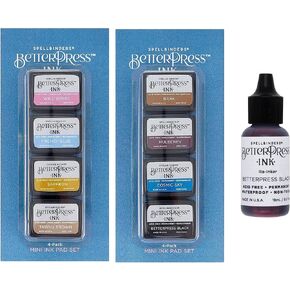 Spellbinders BetterPress Letterpress Ink - Bundle of 2 Sets, Regal Tones (BetterPress Black, Cosmic Sky, Mulberry, Bark), Nature Tones (Tawny Brown, Saffron, Wild Berry, French Blue), 8 Mini Ink Pads