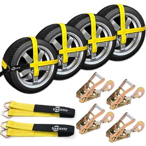 Trekassy 2" x 120" Car Tie Down Straps for Trailers with Snap Hooks, 10000 LBS Break Strength, 4 Pack Tire Straps with 4 Ratchet, 2 Axle Straps