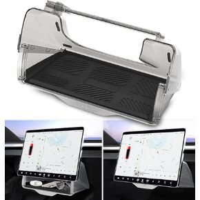 WinDu Under Screen Storage for Tesla Model 3 Model Y 2016-2024, Open and Close Hidable Center Console Organizer Tray with Anti-Slip Silicone Pad for Tesla Model 3 Model Y Interior Accessories, Black