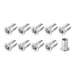 Rivet Nuts (#6-32) 100Pcs, Aluminum Alloy Knurled Body Insert Nuts - for Furniture Mechanical Fastener, Silver Tone