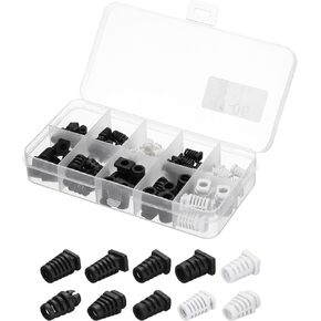 MECCANIXITY 75pcs Strain Relief Cord Connector Assortment Cable Bushing Boot Sleeve for Electric Cable Cord Insulation Protection, Black White