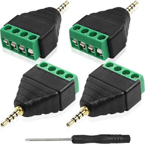 XMSJSIY 1/8" 2.5mm TRRS Terminal Block Male Stereo Connector 4 Pole Audio to 4 Pin Bolt Solderless Headphone Replacement Balum Converter Adapter-4 Pack