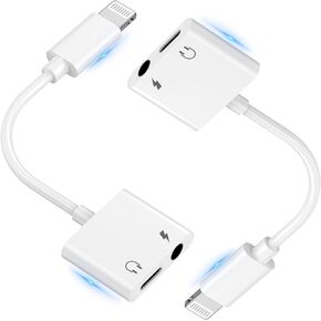 [Apple MFi Certified] iPhone Headphone Adapter, 2 Pack 2 in 1 Lightning to 3.5 mm Headphone Jack Aux Audio and Charger Splitter Dongle Adapter for iPhone 14 13 12 11 XS XR X 8 7 6 iPad, Support iOS 17