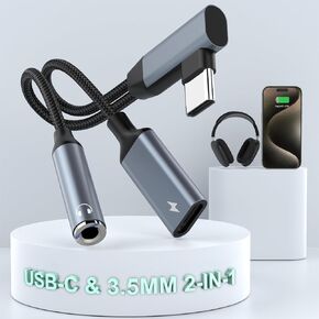 MTAKYI iPhone 15 Headphone Adapter, 2 in 1 USB C to 3.5mm Headphone and Charger Adapter HiFi DAC with 60W Fast Charging Dongle Adapter Compatible with iPhone 15 15Pro Galaxy S23 S22 S21 S20+ Note 20