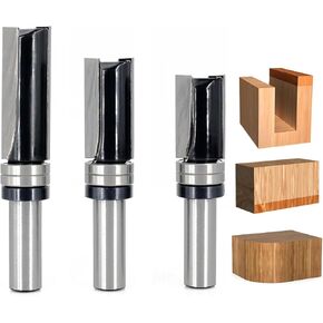 9pcs Pattern Flush Trim Router Bit 1/4 Shank, Carbide Tipped Top Bearing Template Pattern Router Bit, Straight Flush Cut Router Bit, for Wood Trimming