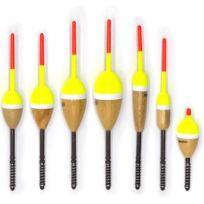 Adygil 7 pcs Spring Sticks Fishing Floats, Oval: 1.1/8", 1", 7/8", 3/4", 5/8", Pencil: 3/8", Cylinder: 1/2"