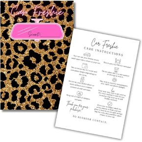 Car Freshie Insert Cards | 50 pk 4x6" Leopard Cheetah Western, fits in 5x7" for Holographic Bags Freshie Scent Label Care Instruction Cardstock