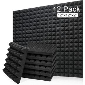 12" X 12" X 2" Sound Proof Foam Panels for Walls, 12 Pack Acoustic Panels Pyramid Soundproof Wall Panels High Density Acoustic Foam Flame Retardant Sound Dampening Panels for Wall & Ceiling