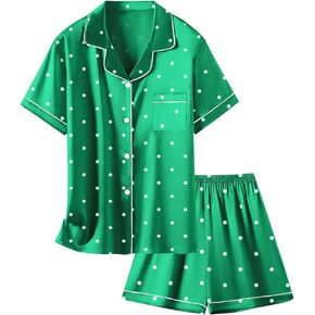 Girls & Womens Satin Pajamas Set, Silk Button-Down Sleepwear 2 Piece Nightwear, 3 Years - Women XXL