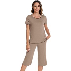 WiWi Viscose from Bamboo Pajamas for Women Soft Knit Capri Pants Pajama Sets Summer Pjs Sleepwear Comfy Lounge Set S-XXL