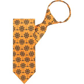 Jacob Alexander Men's Spiders Webs Pattern Happy Halloween Zipper Neck Tie - Yellow Orange