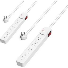 Energizer 6 Device 3 Foot Power Surge Protector (6) AC Power Outlets 300 Joules Multi Plug Wall Outlet Extender Lighted ON OFF Switch Power Strip Expander Outlet Splitter Plug in Adapter