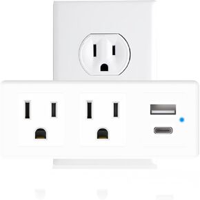 Multi Plug Wall Outlet Surge Protector with USB Ports - 2 Outlet Extender with 2 USB Ports (1 USB-C) - 300J Power Strip with Adapter Spaced Outlets for Home, Travel, Office (White) 1 Pack