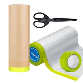 Masking Paper, Pre-Taped Paper for Painting Protection and Painters Tape with Plastic, 4 Rolls Automotive Best Tape and Drape for Painting Car, House Decoration, Frames Painting Protection (4)