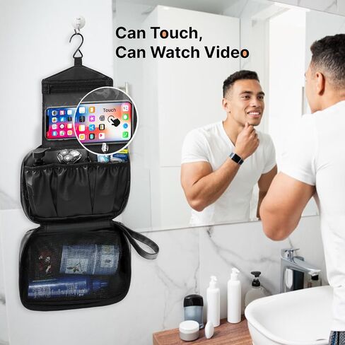 حقيبة أدوات الزينة للرجال - حقيبة سفر معلقة للفصل الرطب والجاف مع حجرة مرئية من البولي فينيل كلوريد مادة مقاومة للماء بسحاب مزدوج ومقصورات إضافية لتنظيم أنيق. in Kuwait