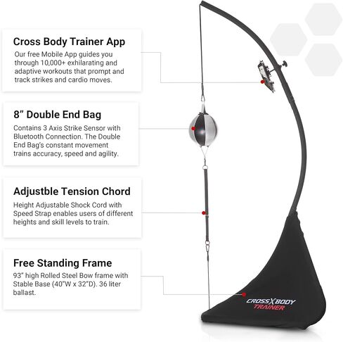 حقيبة Nexersys Cross Body Trainer التفاعلية ذات النهاية المزدوجة للملاكمة والفنون القتالية المختلطة واللياقة البدنية والقلب والقوة الأساسية - تجربة الملاكمة المثالية، يتضمن التطبيق تدريبات HIIT الديناميكية in Kuwait