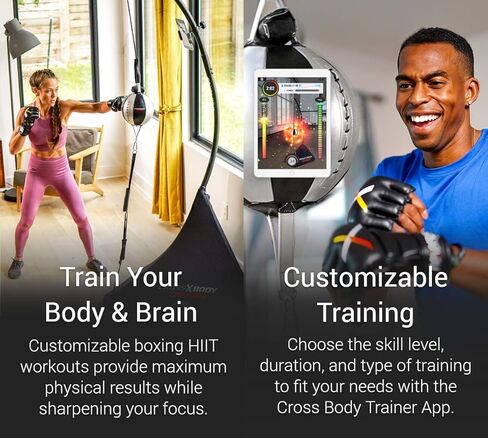 حقيبة Nexersys Cross Body Trainer التفاعلية ذات النهاية المزدوجة للملاكمة والفنون القتالية المختلطة واللياقة البدنية والقلب والقوة الأساسية - تجربة الملاكمة المثالية، يتضمن التطبيق تدريبات HIIT الديناميكية in Kuwait