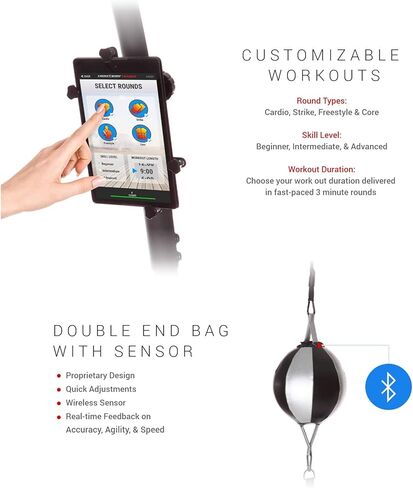 حقيبة Nexersys Cross Body Trainer التفاعلية ذات النهاية المزدوجة للملاكمة والفنون القتالية المختلطة واللياقة البدنية والقلب والقوة الأساسية - تجربة الملاكمة المثالية، يتضمن التطبيق تدريبات HIIT الديناميكية in Kuwait