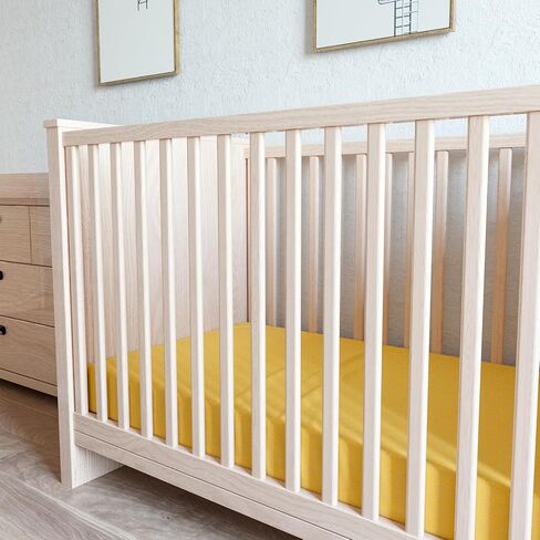 Muslin Crib Sheets for Girls and Boys, Fitted Baby Crib Sheets for Toddler Bed 28" x 52", Viscose Made from Bamboo Crib Mattress Sheet with Boho Style, Soft Breathable Baby Sheets 2 Pack, White&Yellow in Saudi Arabia
