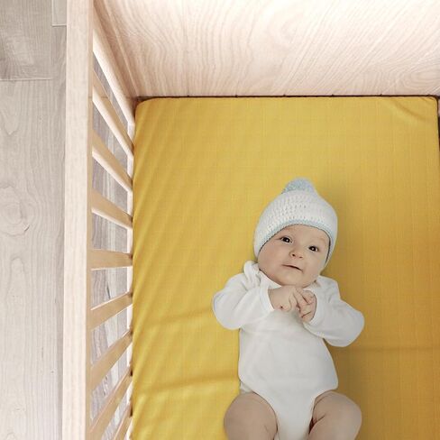 Muslin Crib Sheets for Girls and Boys, Fitted Baby Crib Sheets for Toddler Bed 28" x 52", Viscose Made from Bamboo Crib Mattress Sheet with Boho Style, Soft Breathable Baby Sheets 2 Pack, White&Yellow in Saudi Arabia