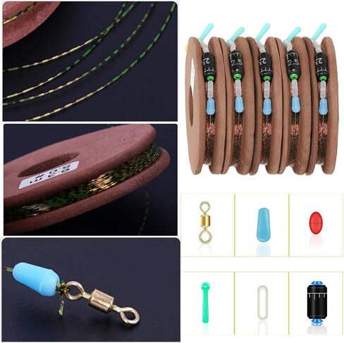 8 Pack Monofilament Fishing Line Invisible & Dot Green Line 4.5M Nylon Virtually Hidden Camouflage Clear Fish Cord with Float Lead Winder Bead Ring for River Freshwater Saltwater Fishing Tackle in Saudi Arabia