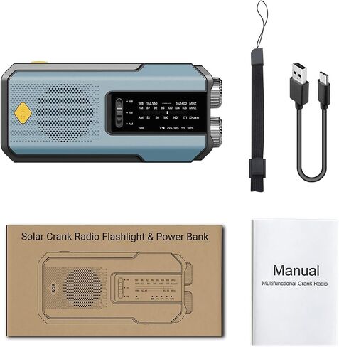 Emergency NOAA Weather Radio,Portable Hand Crank Radio, 2000mAh Rechargeable Battery Power Bank, Solar Powered, AM/FM, SOS Alarm, Flashlight, Type-C for Outdoor Camping Emergency (Sky Blue) in Saudi Arabia
