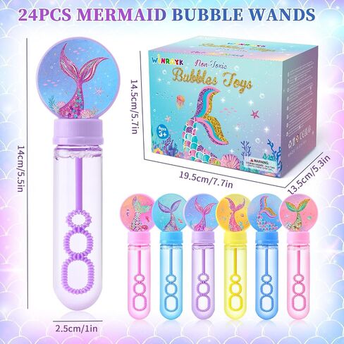 Winrayk 24Pcs Mermaid Bubble Wands for Kids Bubbles Party Favors Mini Bubbles Bulk Mermaid Party Favors Birthday Supplies Valentine Gift Christmas Toy Easter Wedding Mermaid Bubbles Goodie Bag Stuffer in Saudi Arabia