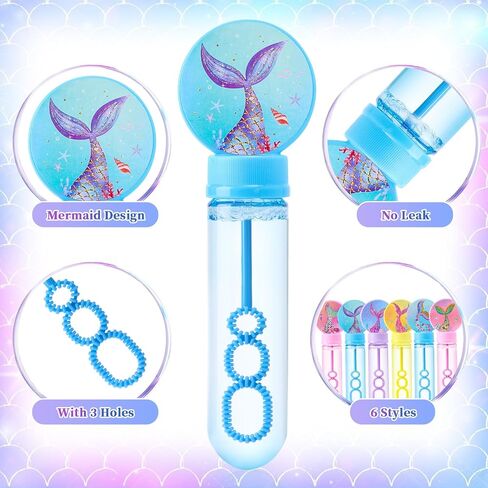 Winrayk 24Pcs Mermaid Bubble Wands for Kids Bubbles Party Favors Mini Bubbles Bulk Mermaid Party Favors Birthday Supplies Valentine Gift Christmas Toy Easter Wedding Mermaid Bubbles Goodie Bag Stuffer in Saudi Arabia