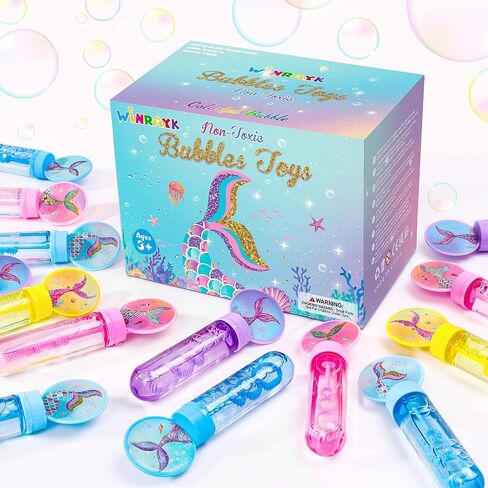 Winrayk 24Pcs Mermaid Bubble Wands for Kids Bubbles Party Favors Mini Bubbles Bulk Mermaid Party Favors Birthday Supplies Valentine Gift Christmas Toy Easter Wedding Mermaid Bubbles Goodie Bag Stuffer in Saudi Arabia