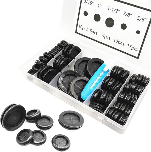 مجموعة متنوعة من الحلقات المطاطية 45 قطعة، مجموعة سدادات ثقب المثقاب مجموعة حشية حماية الأسلاك الكهربائية مجموعة حشيات مطاطية - 5/8 بوصة 13/16 بوصة 7/8 بوصة 1 بوصة 3/16 بوصة 1-1/2 بوصة in Kuwait