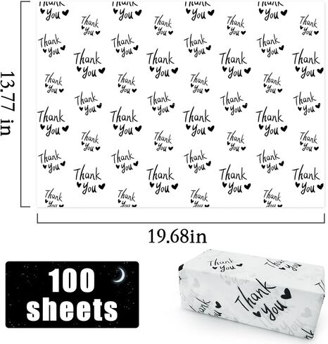 MR FIVE 100 Sheets Black Thank You Tissue Paper Bulk, 20" x 14", Black & White Thank You Tissue Paper for Packaging, Gift Bags, Graduation, Birthday, Thanksgiving in Saudi Arabia