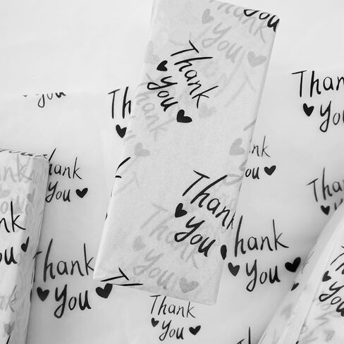 MR FIVE 100 Sheets Black Thank You Tissue Paper Bulk, 20" x 14", Black & White Thank You Tissue Paper for Packaging, Gift Bags, Graduation, Birthday, Thanksgiving in Saudi Arabia