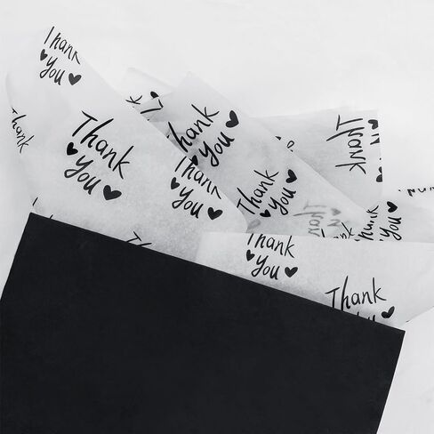 MR FIVE 100 Sheets Black Thank You Tissue Paper Bulk, 20" x 14", Black & White Thank You Tissue Paper for Packaging, Gift Bags, Graduation, Birthday, Thanksgiving in Saudi Arabia