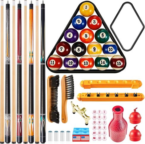 Liliful Pool Table Accessories Billiards Accessories Billiard Pool Balls with Triangle and Diamond Ball Holder Cue Chalks Pool Cue Tip Pool Sticks Pool Table Brush Set (Classic Style) in Saudi Arabia