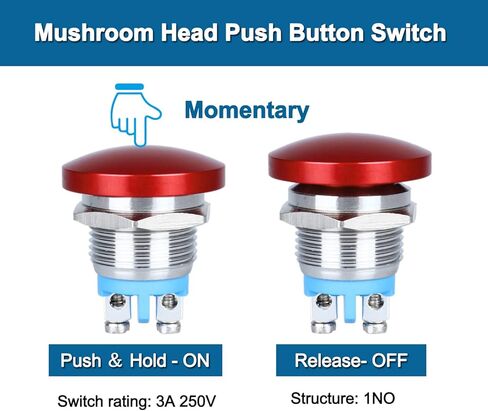 2Pcs Momentary Mushroom Head Push Button Switch Waterproof IP65 Metal Push Button 0.87" Mounting Hole SPST DC12V 24V 36V AC110V 250V 3A (22mm Green) in Kuwait
