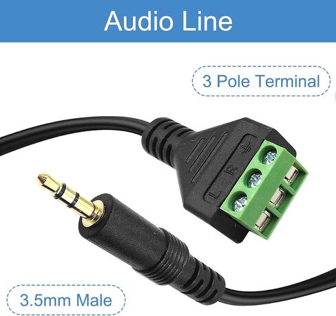 3.5mm 1/8inch Stereo Audio Male Jack to AV 3-Screw Balun Terminal Adapter Connector Cable, Speaker Wire Solderless Terminal Block Cord 30cm (3.5mm M/ 3pin), 2 PCS in Saudi Arabia