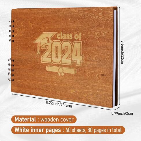 Glenmal Graduation Wood Guest Book Rustic Grad Gifts Wood Scrapbook Photo Album Hardcover Photo Guest Book Congratulatory Message Book with 80 Blank White Pages for Graduation Party(Congratulation) in Saudi Arabia