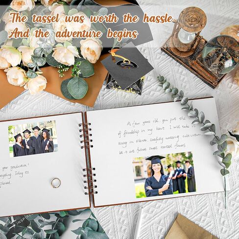 Glenmal Graduation Wood Guest Book Rustic Grad Gifts Wood Scrapbook Photo Album Hardcover Photo Guest Book Congratulatory Message Book with 80 Blank White Pages for Graduation Party(Congratulation) in Saudi Arabia
