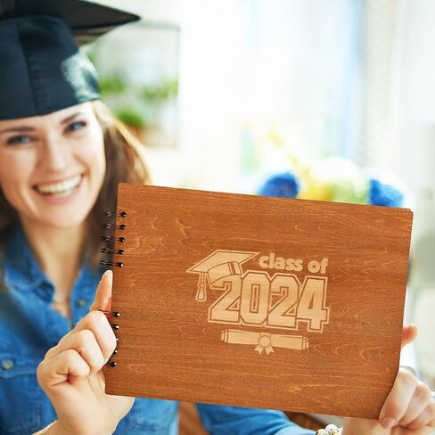 Glenmal Graduation Wood Guest Book Rustic Grad Gifts Wood Scrapbook Photo Album Hardcover Photo Guest Book Congratulatory Message Book with 80 Blank White Pages for Graduation Party(Congratulation) in Saudi Arabia