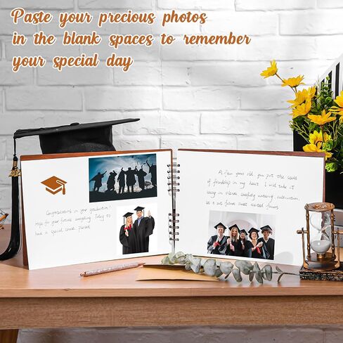 Glenmal Graduation Wood Guest Book Rustic Grad Gifts Wood Scrapbook Photo Album Hardcover Photo Guest Book Congratulatory Message Book with 80 Blank White Pages for Graduation Party(Congratulation) in Saudi Arabia