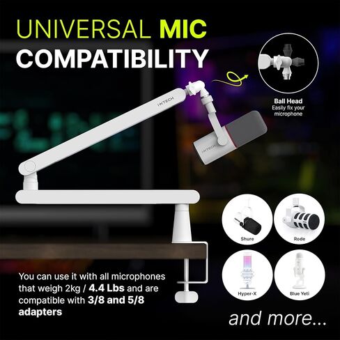 IXTECH Mic Boom Arm Stand LP ميكروفون حامل ذراع ميكروفون منخفض المستوى قابل للتعديل لـ Blue Yeti Shure Sm7b Hyperx QuadCast Rode Fifine و At2020 360 درجة ذراع ميكروفون للألعاب Podcasting LIZARD PRO in Kuwait