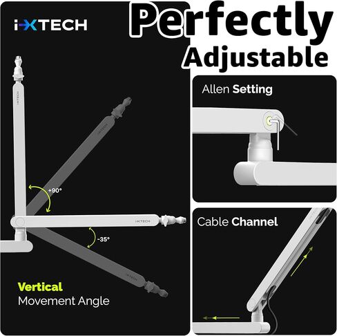 IXTECH Mic Boom Arm Stand LP ميكروفون حامل ذراع ميكروفون منخفض المستوى قابل للتعديل لـ Blue Yeti Shure Sm7b Hyperx QuadCast Rode Fifine و At2020 360 درجة ذراع ميكروفون للألعاب Podcasting LIZARD PRO in Kuwait