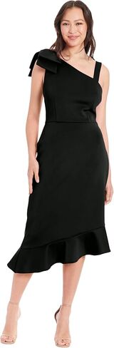 London Times One-Shoulder Ruffle Midi Fit and Flare Bow | Wedding Guest Dresses for Women in Saudi Arabia