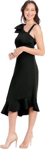 London Times One-Shoulder Ruffle Midi Fit and Flare Bow | Wedding Guest Dresses for Women in Saudi Arabia