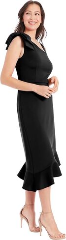 London Times One-Shoulder Ruffle Midi Fit and Flare Bow | Wedding Guest Dresses for Women in Saudi Arabia
