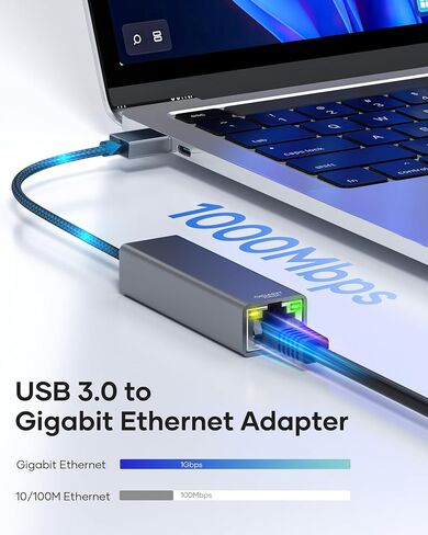 USB to Ethernet Adapter, USB 3.0 to 10/100/1000 Gigabit Wired LAN Network Adapter, RJ45 Internet Adapter Compatible with MacBook, Surface, Laptop PC with Windows 11/10/8.1/8/XP, macOS, Linux in Saudi Arabia