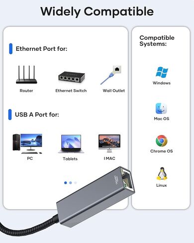 USB to Ethernet Adapter, USB 3.0 to 10/100/1000 Gigabit Wired LAN Network Adapter, RJ45 Internet Adapter Compatible with MacBook, Surface, Laptop PC with Windows 11/10/8.1/8/XP, macOS, Linux in Saudi Arabia