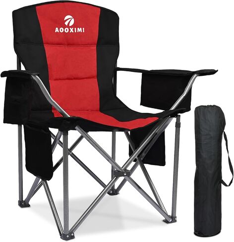 Oversized Folding Camping Chairs, Outdoor Chair Heavy Duty Support 450 LBS with Padded Cushion Seat and Back, with Cup Holder and Cooler Bag, Portable Lawn Chair for Beach Picnic Sports in Saudi Arabia