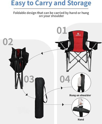 Oversized Folding Camping Chairs, Outdoor Chair Heavy Duty Support 450 LBS with Padded Cushion Seat and Back, with Cup Holder and Cooler Bag, Portable Lawn Chair for Beach Picnic Sports in Saudi Arabia